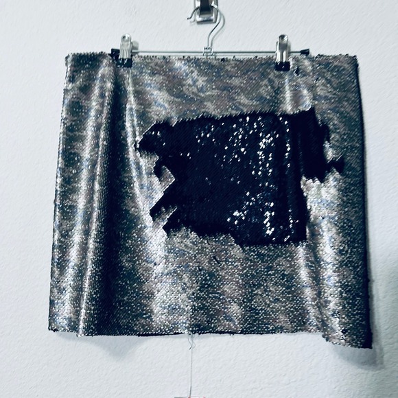 NEW Free People Camo Silver Sequined Mini Skirt Size 12 Large Rare - Picture 7 of 8
